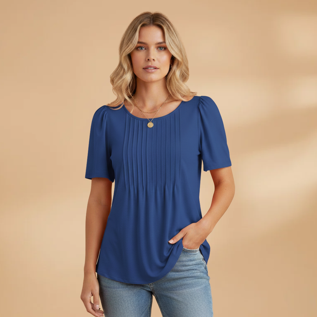 Women's Pintuck Top with Puff Sleeves