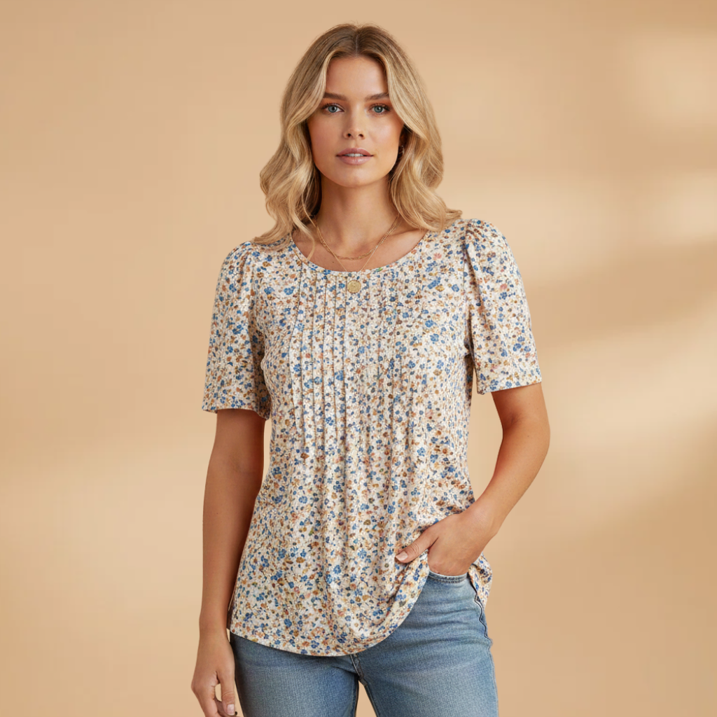 Women's Pintuck Top with Puff Sleeves
