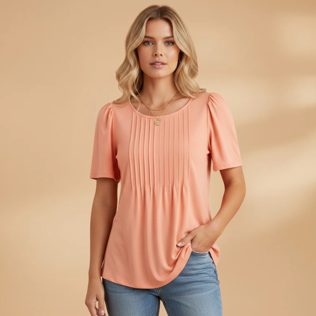 Women's Pintuck Top with Puff Sleeves
