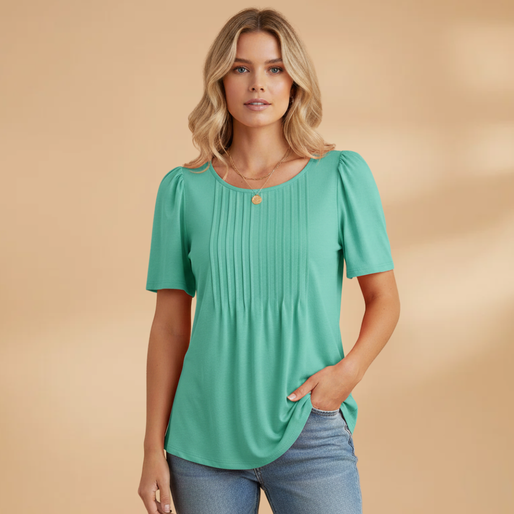 Women's Pintuck Top with Puff Sleeves