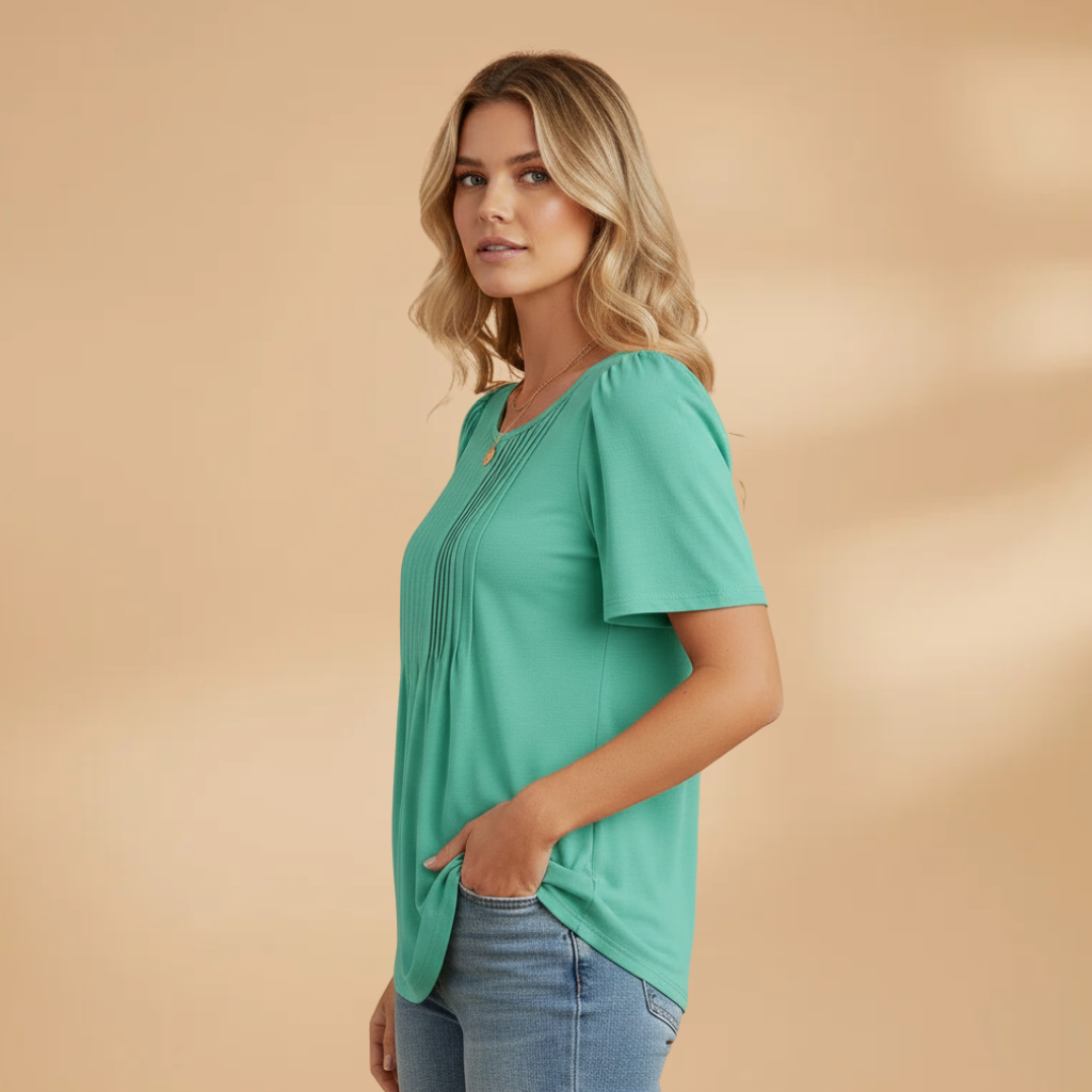 Women's Pintuck Top with Puff Sleeves