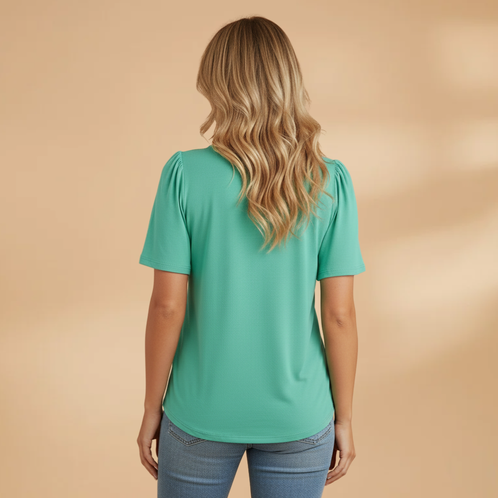Women's Pintuck Top with Puff Sleeves