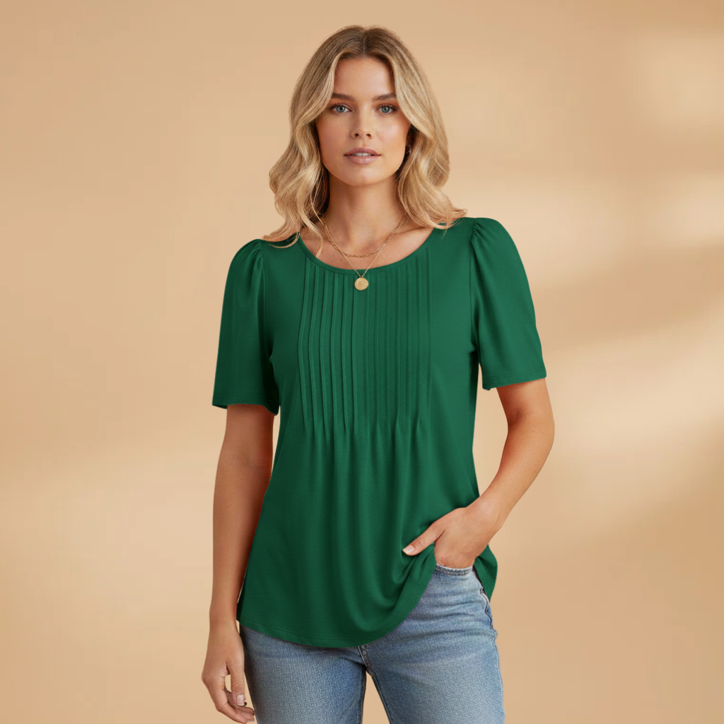 Women's Pintuck Top with Puff Sleeves