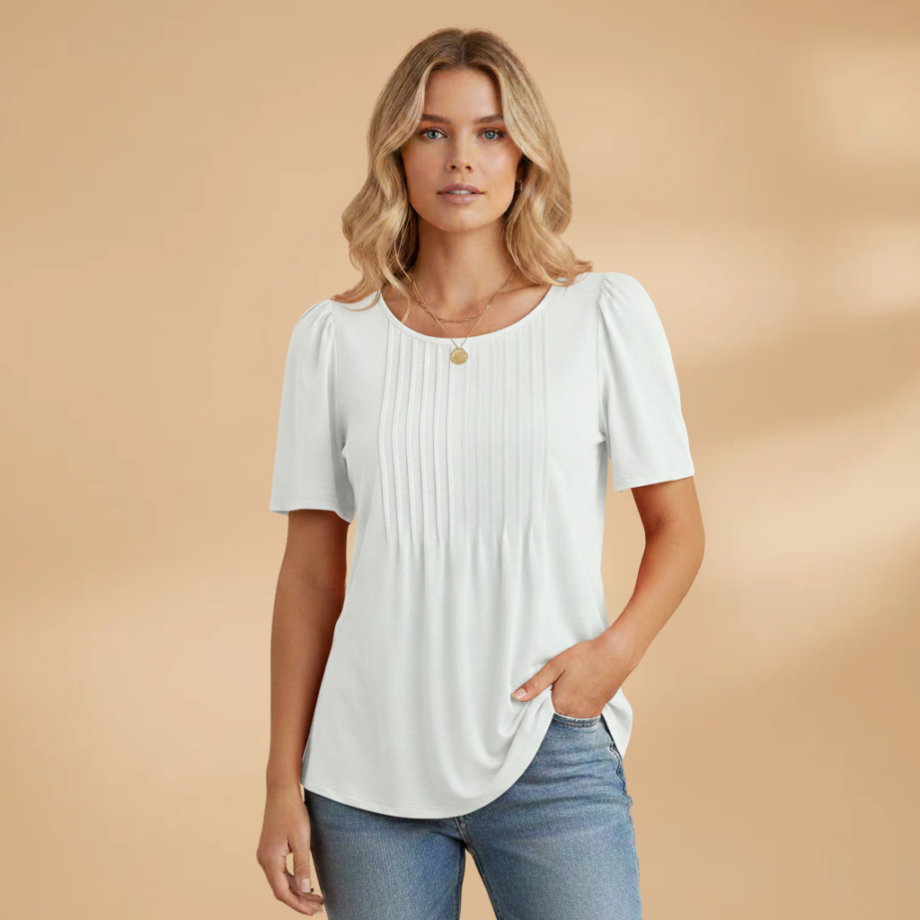 Women's Pintuck Top with Puff Sleeves