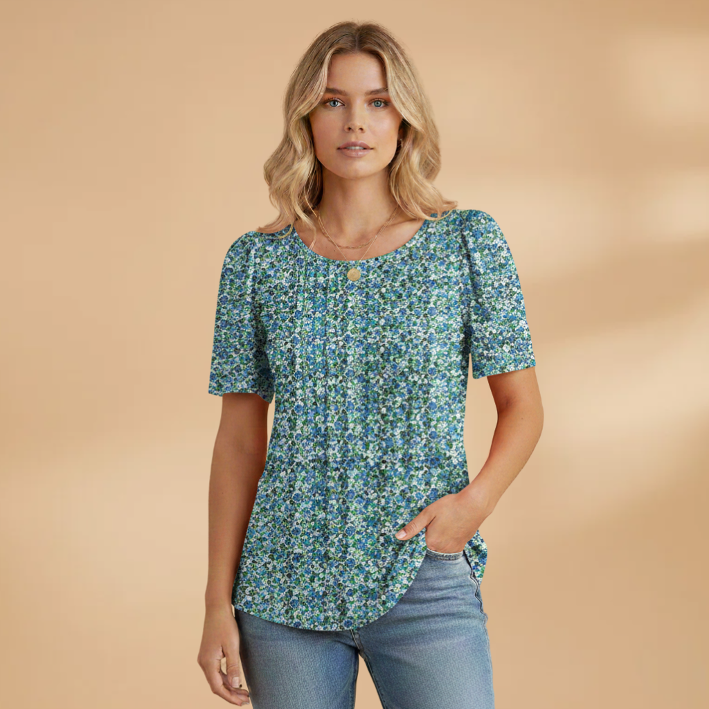 Women's Pintuck Top with Puff Sleeves