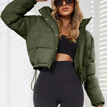 Veste bouffante courte pour femme | Manteau d’hiver à col montant