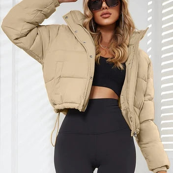 Veste bouffante courte pour femme | Manteau d’hiver à col montant
