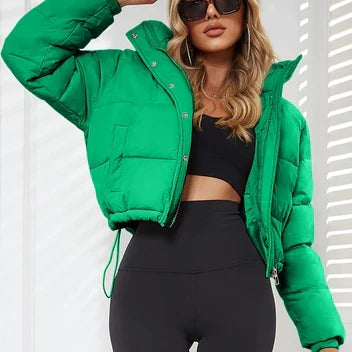 Veste bouffante courte pour femme | Manteau d’hiver à col montant