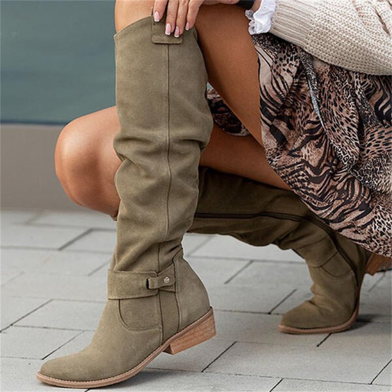 Women's Knee High Slouch Boots | Pull-On Block Heel