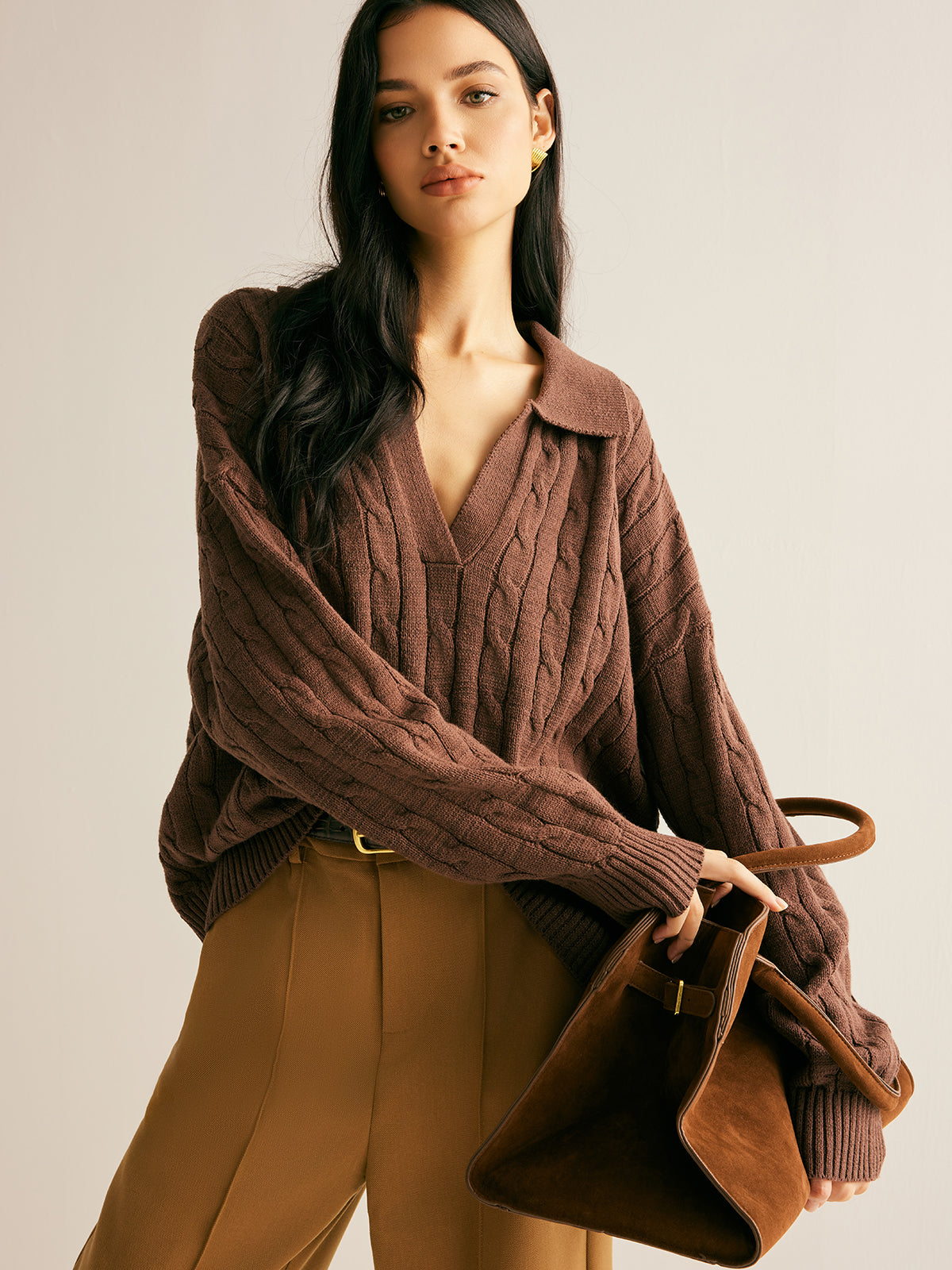 Women’s Collared V-Neck Cable Knit Jumper