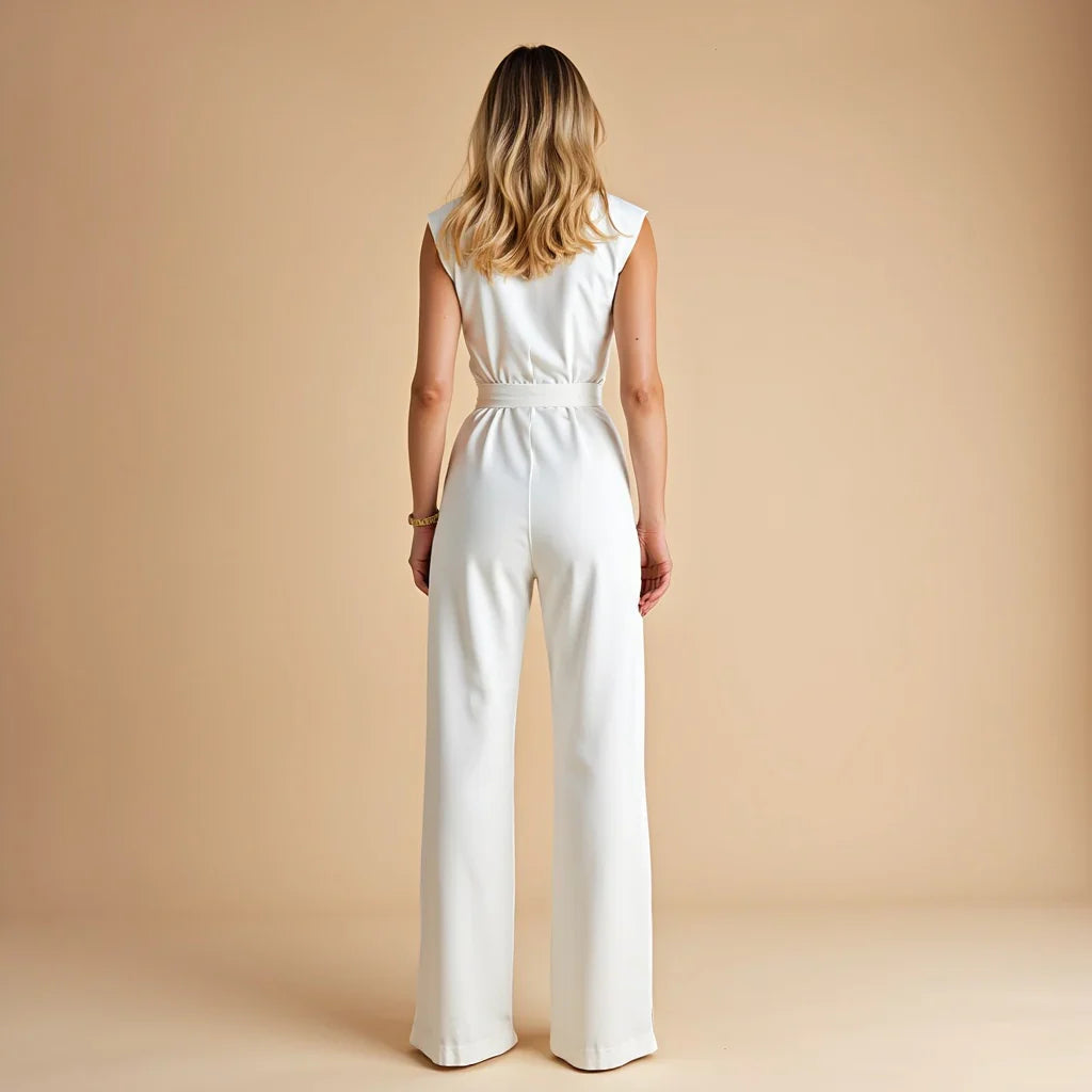 Women's Tailored Wide Leg Belted Jumpsuit