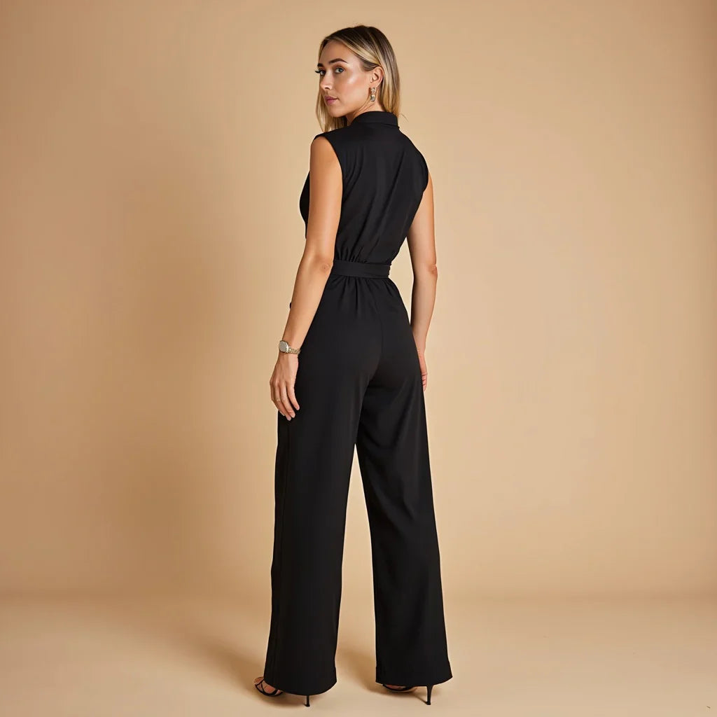 Women's Tailored Wide Leg Belted Jumpsuit