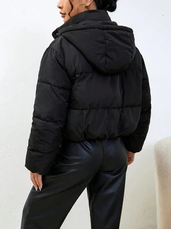 Women's Cropped Puffer Jacket | Hooded Winter Coat