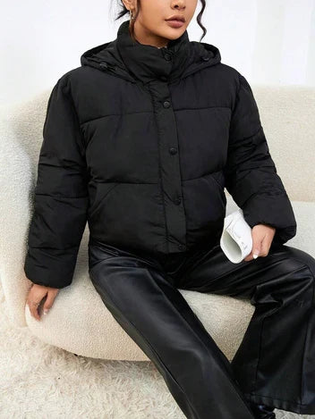 Women's Cropped Puffer Jacket | Hooded Winter Coat