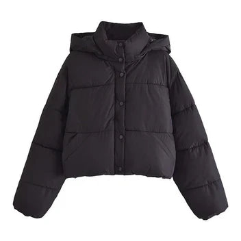 Women's Cropped Puffer Jacket | Hooded Winter Coat
