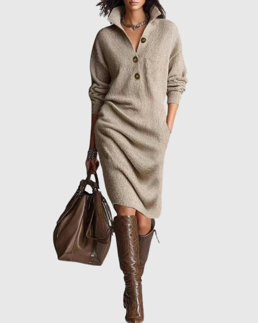 Robe midi en maille pour femme | Robe-pull à col et manches longues