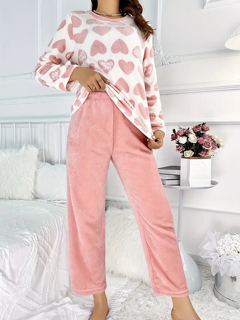 Ensemble de pyjama chaud pour femme avec haut imprimé à manches longues