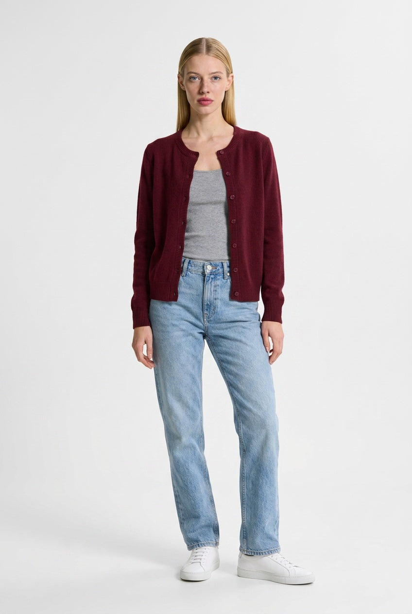 Women's Button Up Cardigan | Relaxed Fit Round Neck Knit