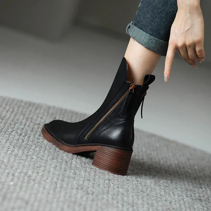 Bottines pour femmes à fermeture éclair et talon carré