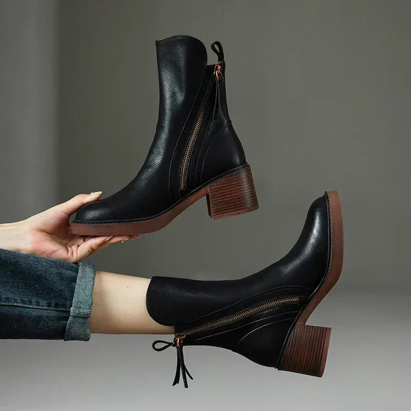 Bottines pour femmes à fermeture éclair et talon carré
