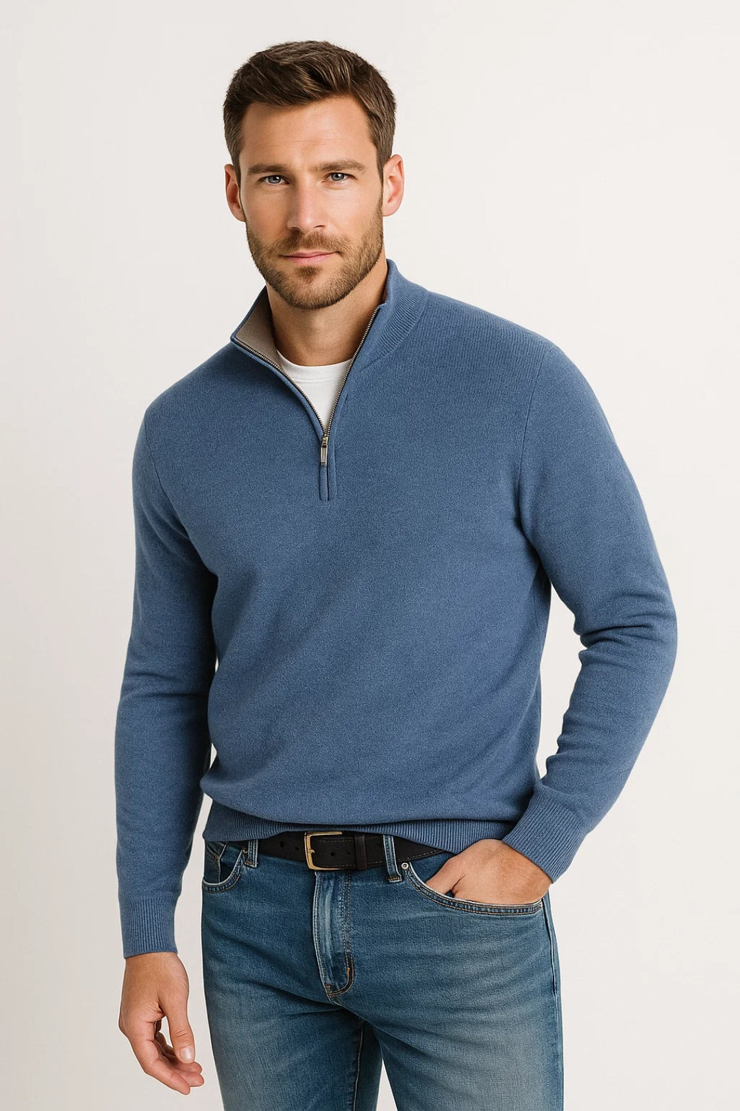 Men’s Half-Zip Jumper with Stand Collar