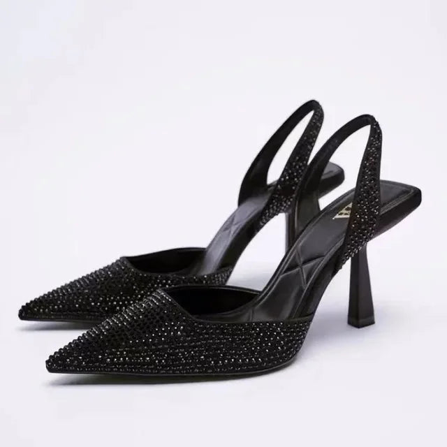 Embellished Slingback Stiletto Pumps with Pointed Toe