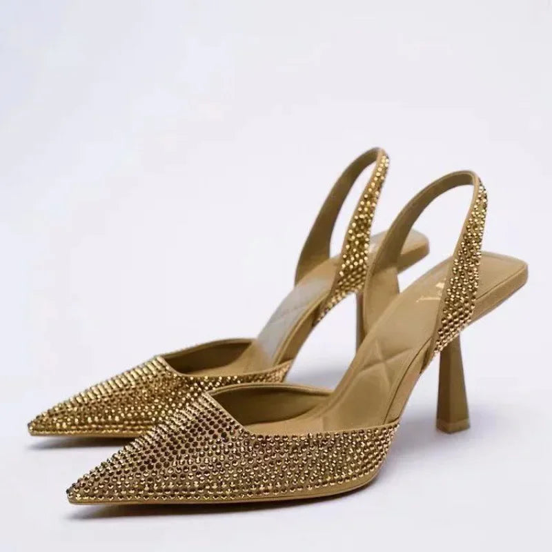 Embellished Slingback Stiletto Pumps with Pointed Toe