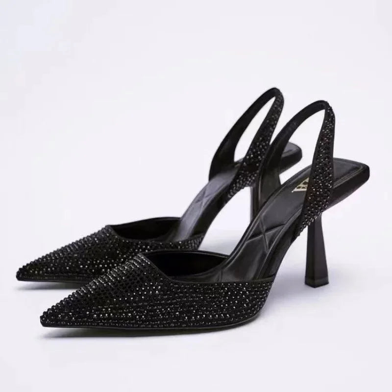 Embellished Slingback Stiletto Pumps with Pointed Toe