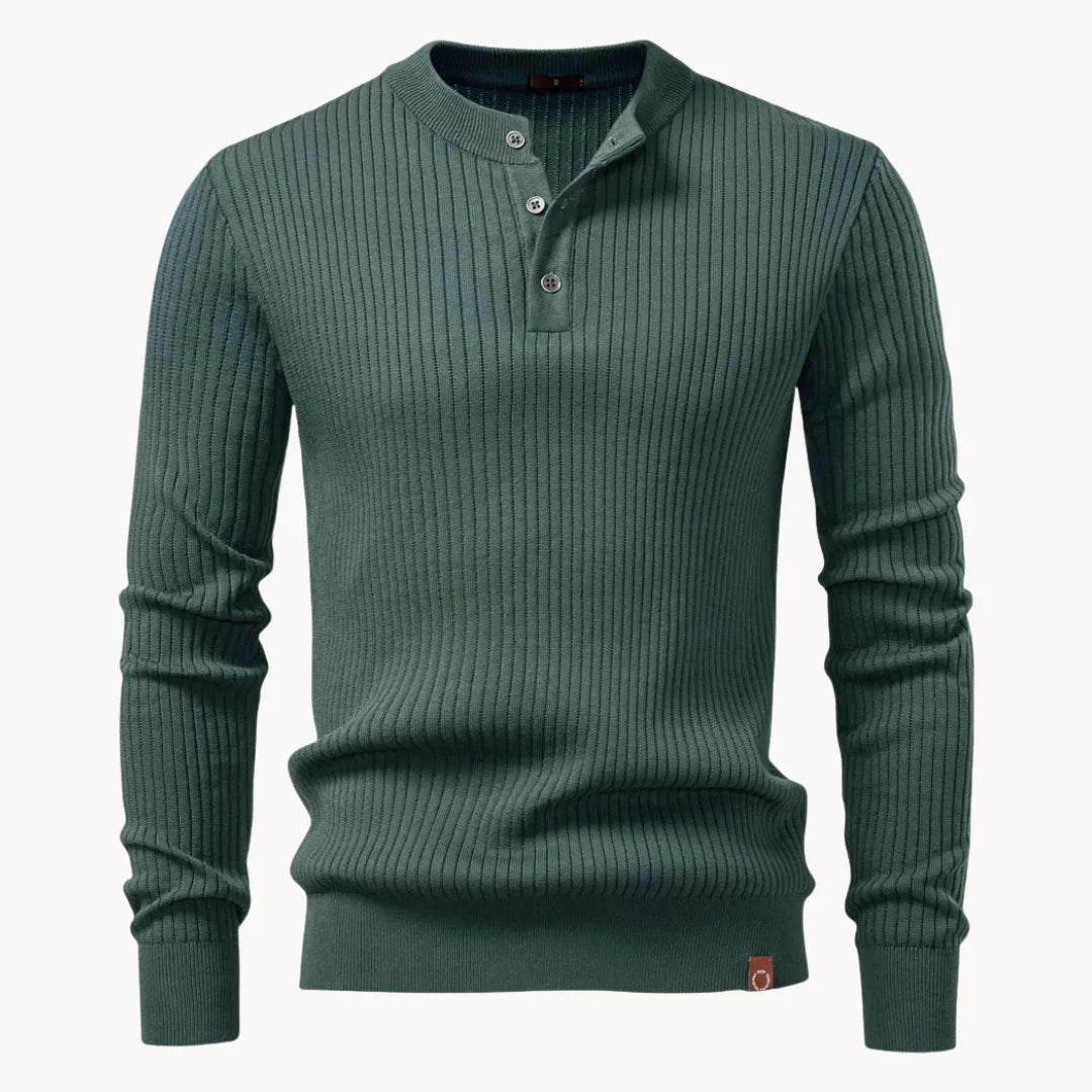 Men's Ribbed Henley Sweater with Button Neck