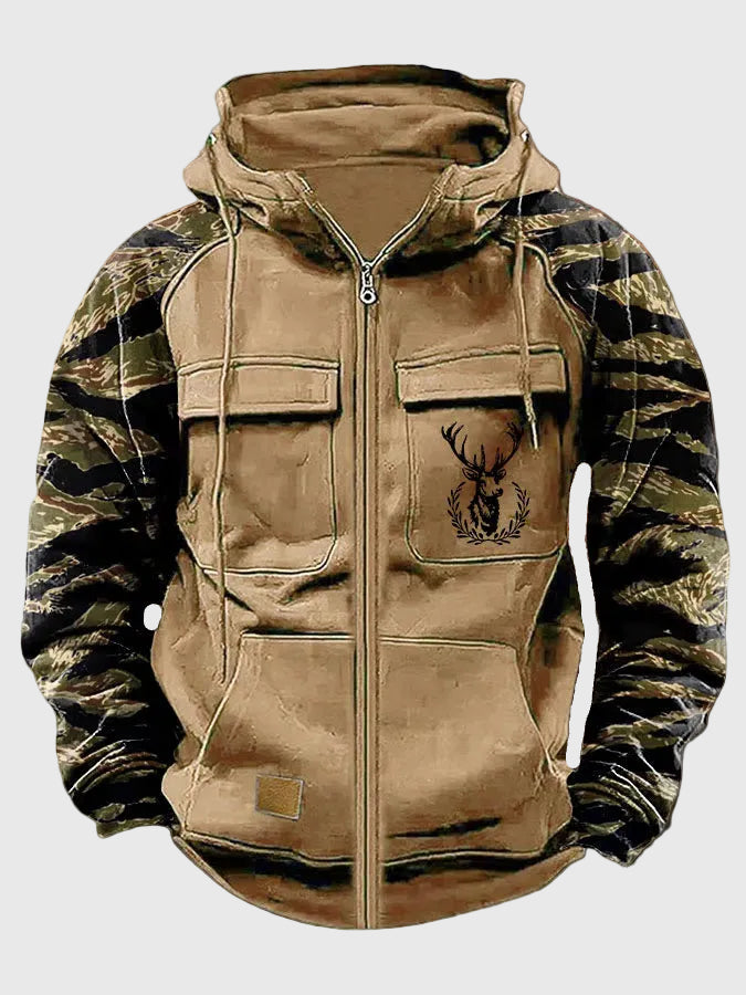 Men’s Camouflage Sleeve Hooded Utility Jacket