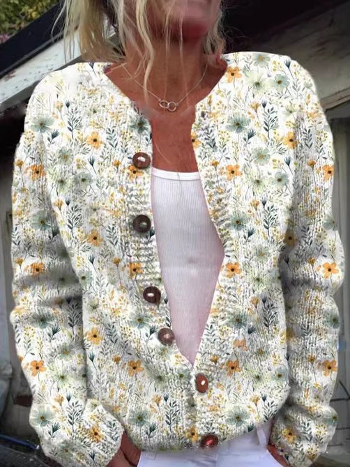 Women’s Floral Button-Front Knit Cardigan
