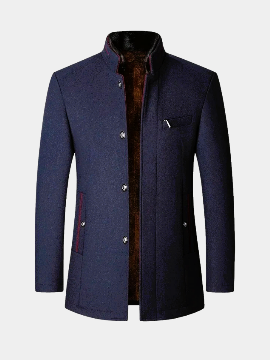 Men's Wool Blend Winter Coat with Stand Collar