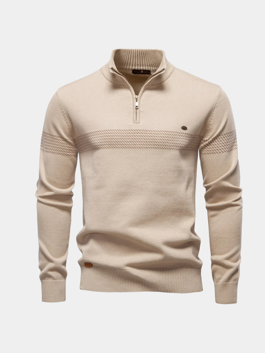 Men's Half-Zip Knit Jumper | Textured Panel Design