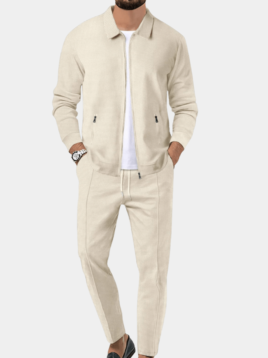 Men’s Textured Zip Jacket & Trousers Tracksuit Set