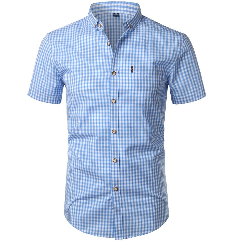 Men's Gingham Short Sleeve Shirt with Chest Pocket