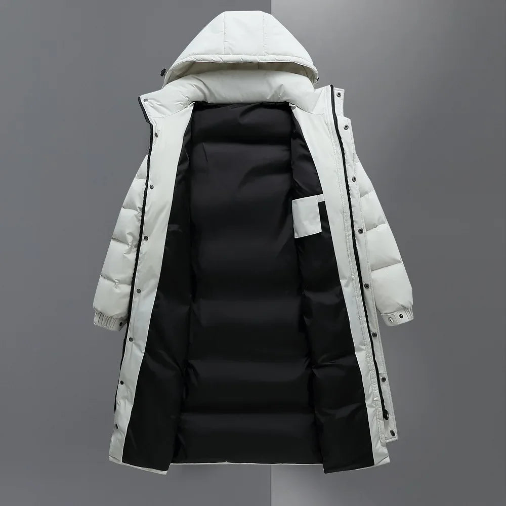 Long manteau matelassé d'hiver pour homme avec capuche