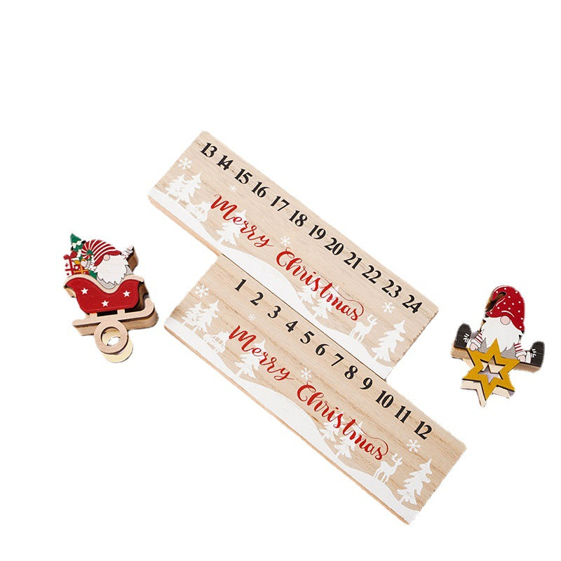 Drewniany kalendarz adwentowy do odliczania dni do świąt | Świąteczna dekoracja na biurko