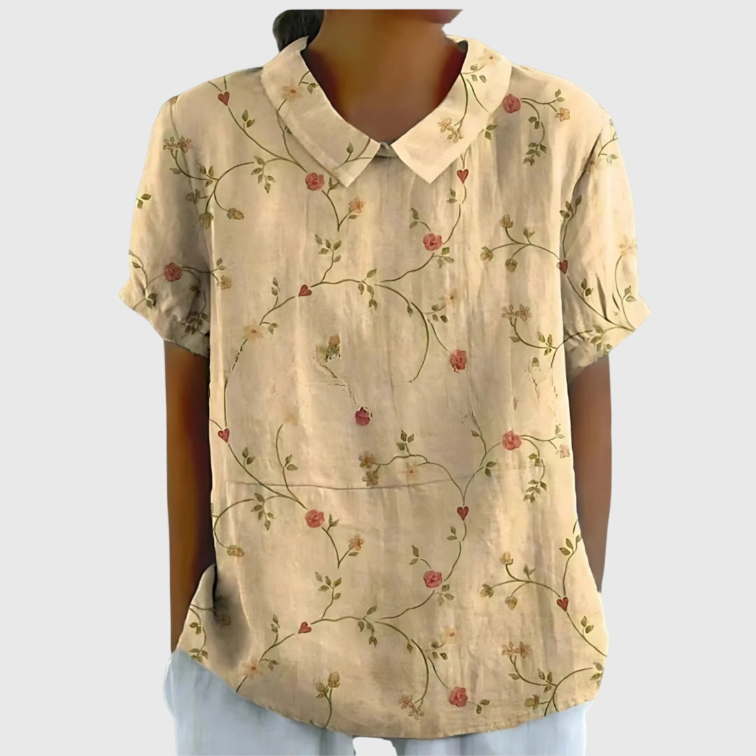 Floral Print Blouse with Collar and Short Sleeves