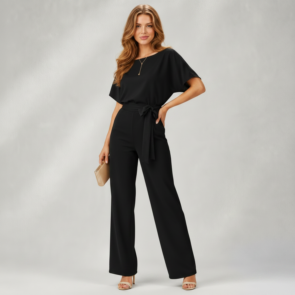 Wide-Leg Jumpsuit with Batwing Sleeves and Tie Waist