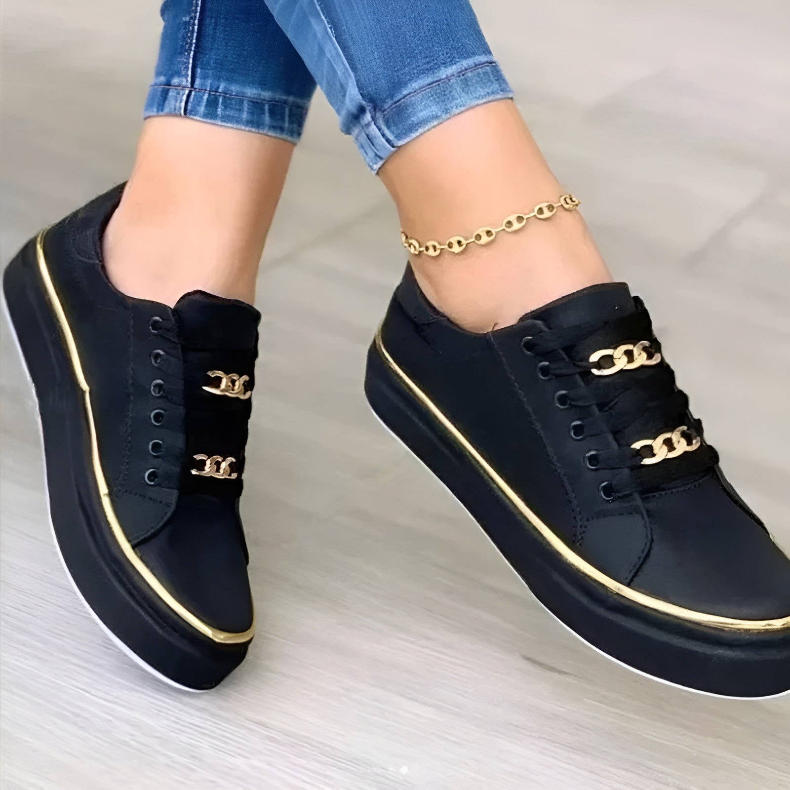 Platform Trainers with Chain Lace Detail