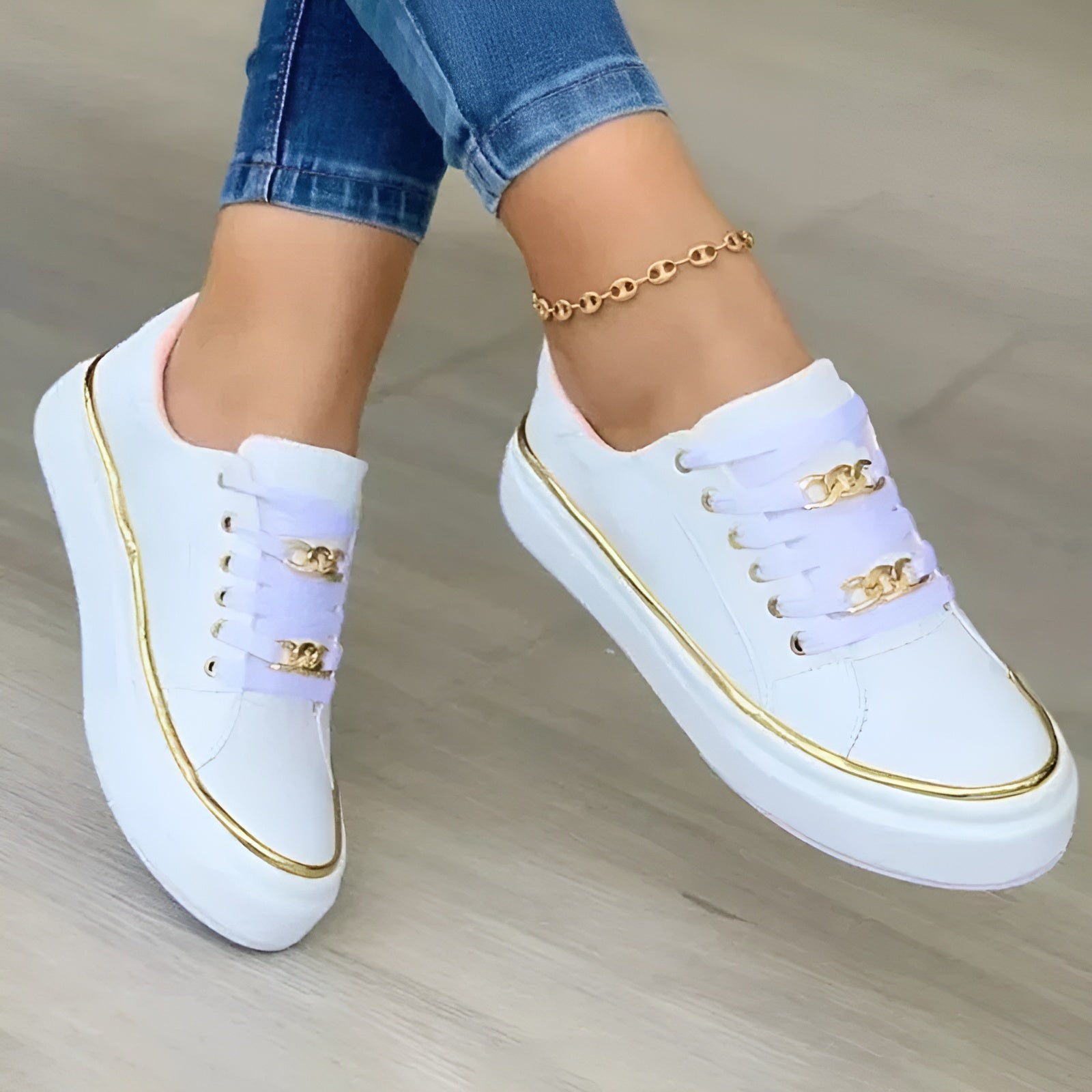 Platform Trainers with Chain Lace Detail