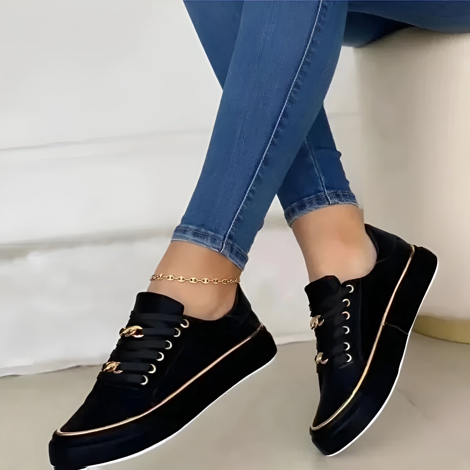 Platform Trainers with Chain Lace Detail