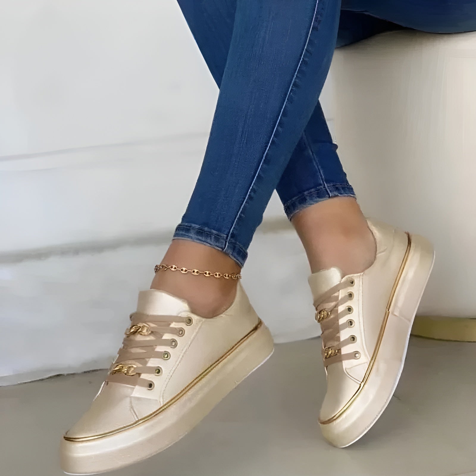Platform Trainers with Chain Lace Detail