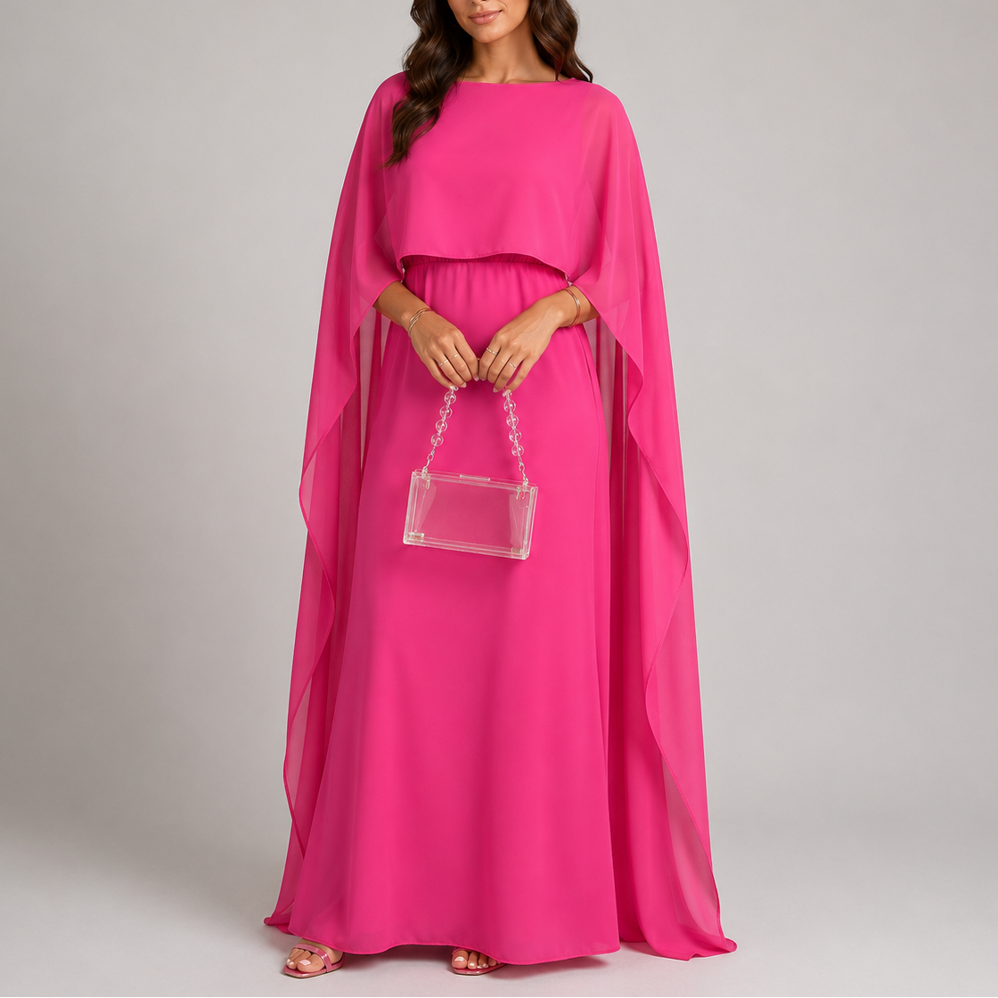 Robe longue à cape drapée pour femme | Robe de soirée jusqu’au sol