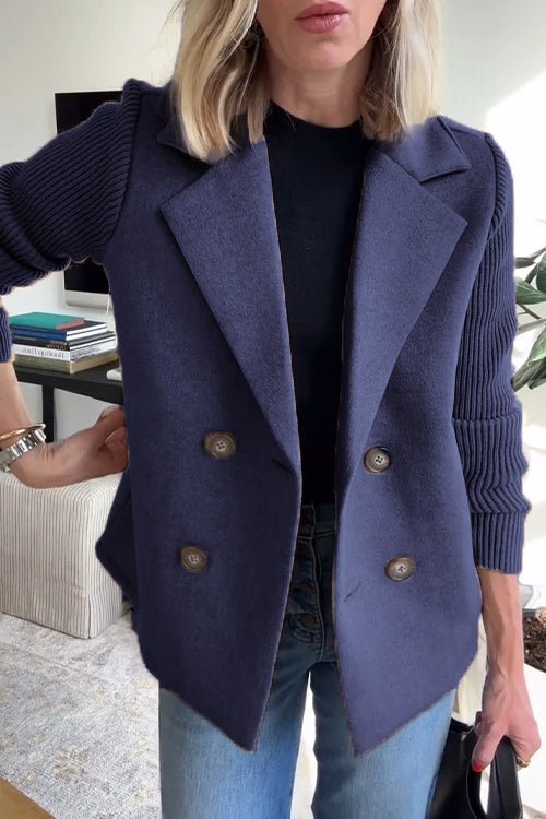 Women’s Double-Breasted Blazer with Knitted Sleeves