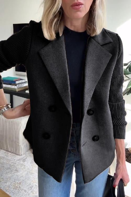 Women’s Double-Breasted Blazer with Knitted Sleeves