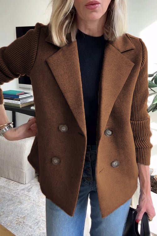 Women’s Double-Breasted Blazer with Knitted Sleeves