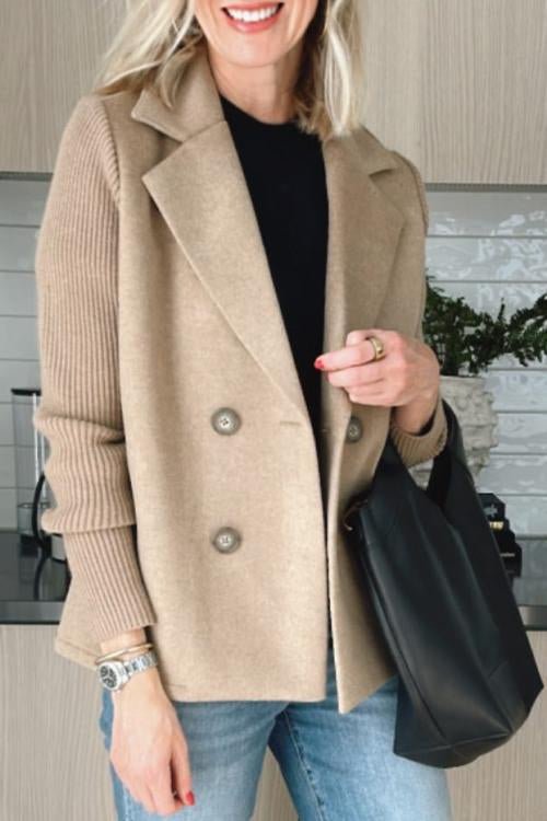 Women’s Double-Breasted Blazer with Knitted Sleeves