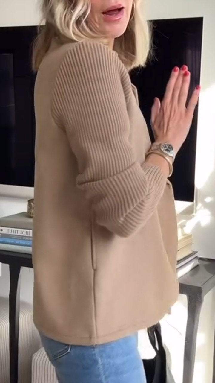 Women’s Double-Breasted Blazer with Knitted Sleeves