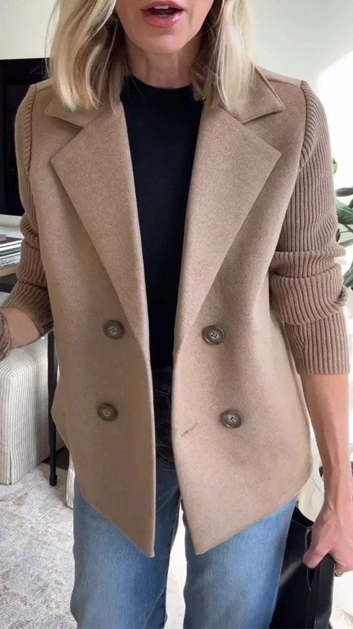 Women’s Double-Breasted Blazer with Knitted Sleeves